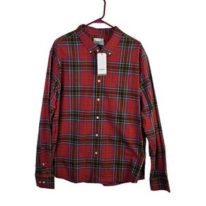 NWT Goodfellow & Co Men's XXL Red Long Sleeve Plaid Button Down Shirt